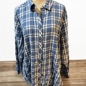 Foxcroft Blue and Cream Plaid Button Down Shirt